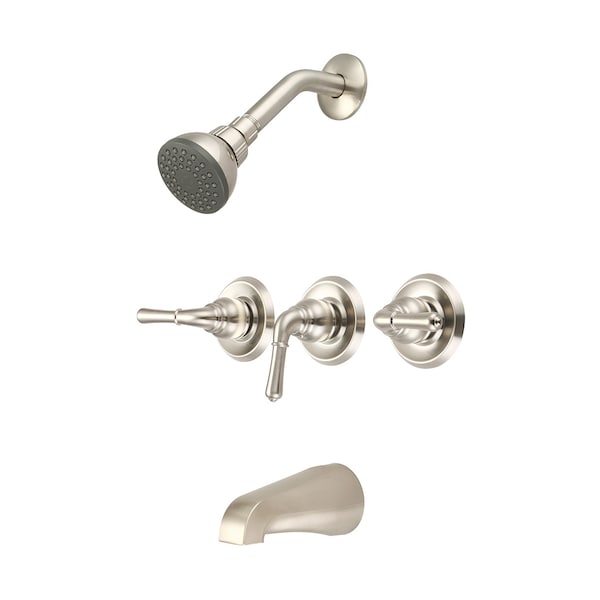 Olympia Faucets Three Handle Tub/Shower Set, IPS, Wallmount, Brushed Nickel P-3230-BN - main